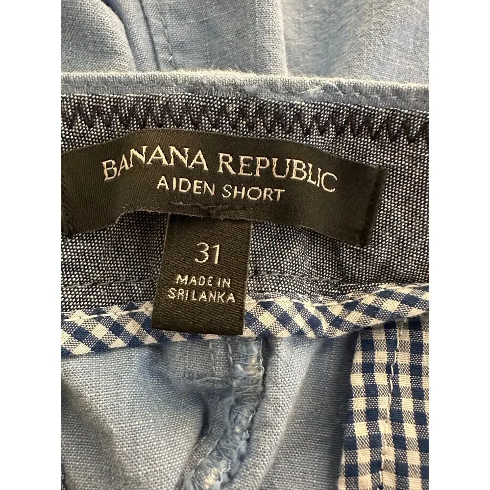 Banana Republic Men Aiden Light Blue Chino Classic Flat Front Shorts Size 31